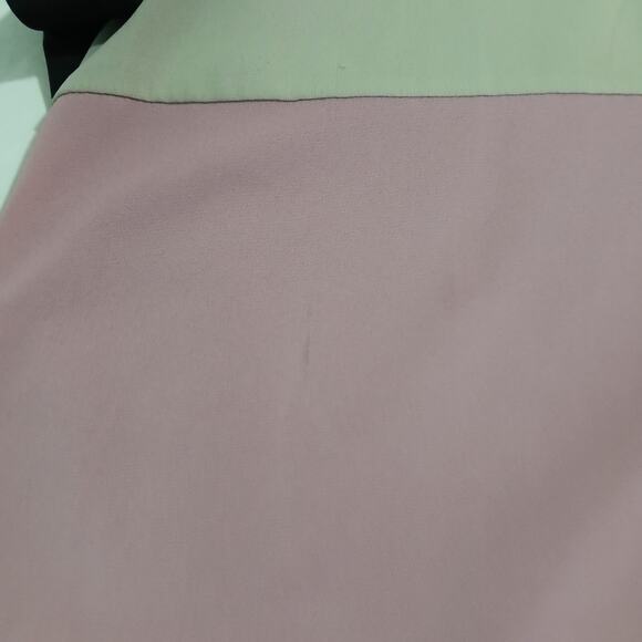 AUW short-sleeved blouse exposed zip-front accent pink/black/cream blocks - Picture 7 of 13